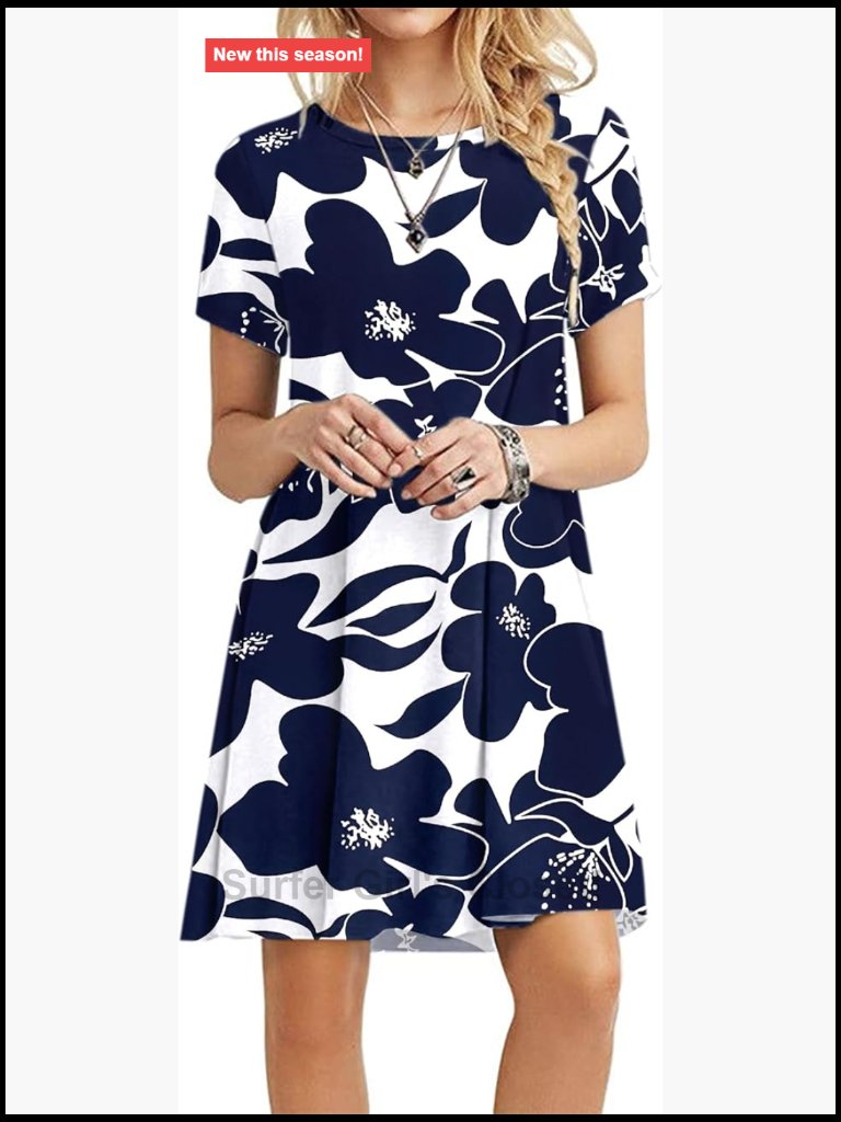 Casual Plain Simple T-Shirt Dress Loose Swing Mini